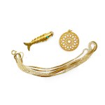 NECKLACE WITH TWO PENDANTS, NECKLACE: 14 KT YELLOW GOLD, HALLMARKED