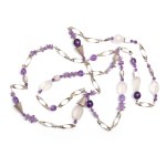 NECKLACE, SILVER WITH AMETHYSTS AND ROSE QUARTZ