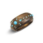 ORIENTAL BANGLE, PROBABLY SILVER WITH TURQUOISE