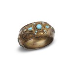 ORIENTAL BANGLE, PROBABLY SILVER WITH TURQUOISE