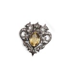 SILVER BROOCH, WITH CHIMERAS AND A CITRINE