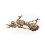PEACOCK BROOCH, GILT SILVER