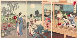 Toyohara Chikanobu (1838-1912), Księżyc w letniej rezydencji, z serii: Śnieg, księżyc, kwiat, wyd. Kashiwagi Nobuichiro, Tokio/Japonia, 1891 r.