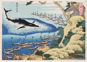 Katsushika Hokusai (1760-1849), Polowanie na wieloryba, z serii: Tysiąc widoków morza, wyd. Adachi, Tokio/Japonia, ok. 1970 r.