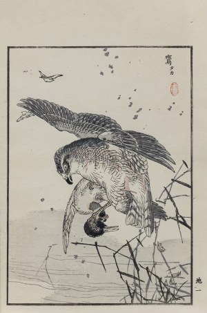Kōno Bairei (1844-1895), Jastrząb i kaczka, wyd. Ōkura Magobei, Tokio/Japonia, 1881 r.