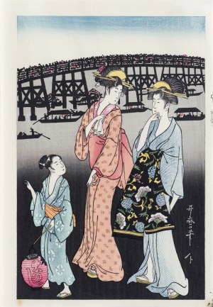 Kitagawa Utamaro (1753-1806), Sztuczne ognie na moście Ryogoku, cz.1, wyd. Yamada Shoin, Tokio/Japonia, okres Showa, ok. 1960 r.