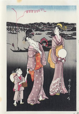 Kitagawa Utamaro (1753-1806), Sztuczne ognie na moście Ryogoku, cz.2, wyd. Yamada Shoin, Tokio/Japonia, okres Showa, ok. 1960 r.