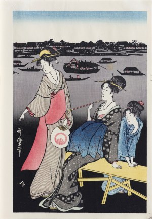 Kitagawa Utamaro (1753-1806), Sztuczne ognie na moście Ryogoku, cz.3, wyd. Yamada Shoin, Tokio/Japonia, okres Showa, ok. 1960 r.