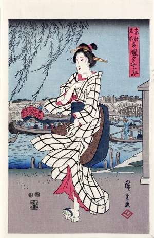 Utagawa Hiroshige (1797 - 1858), Wieczorna bryza w Ryogoku, cz.1, wyd. Yamada Shoin, Tokio/Japonia, okres Showa, ok. 1960 r.