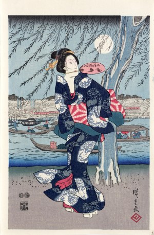 Utagawa Hiroshige (1797 - 1858), Wieczorna bryza w Ryogoku, cz.2, wyd. Yamada Shoin, Tokio/Japonia, okres Showa, ok. 1960 r.