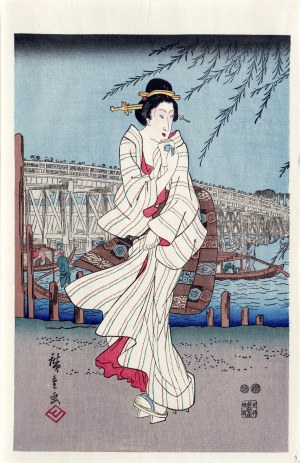 Utagawa Hiroshige (1797 - 1858), Wieczorna bryza w Ryogoku, cz.3, wyd. Yamada Shoin, Tokio/Japonia, okres Showa, ok. 1960 r.