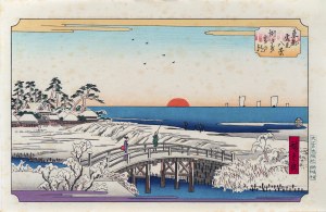 Utagawa Hiroshige (1797 - 1858), Susaki o poranku po opadach śniegu, z cyklu: Osiem śnieżnych scen we Wschodniej Stolicy, wyd. Oedo Mokuhansha, Japonia, okres Showa (po 1960 r.)