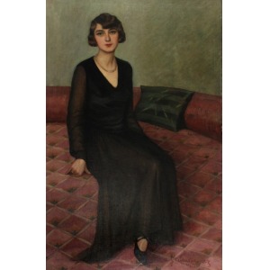 Julian AJDUKIEWICZ (1883 -?), Portret damy w czarnej sukni, 1930