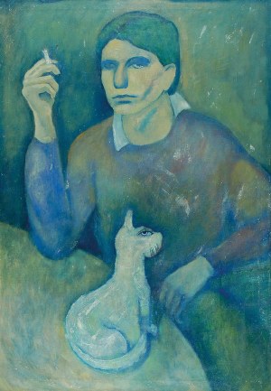 Roman ZAKRZEWSKI (1955-2014), Portret własny artysty z kotem, 1979