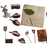 Set of pins with Symbols and Flags of Different Cities and States, Poland, Czech Republic, Russia, Italy, Netherlands, Tomaszow Mazowiecki, Zakopane, Japan, Switzerland, Vilnius, Kiustendil, Kampinos National Park