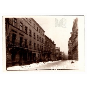 Second Polish Republic, 1918-1919, Lviv (Lemberg/Leopolis) - Photograph of Sykstuska Street, Tenement House No. 40; Damage to the Façade after the Defense of Lviv - Later Print (1980s) From Film Stored in the Archives in Lviv