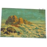 IIRP - Oil Painting on Wood, Sea and Rocks, S. Furtak 1935