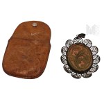 Religious Pendant with the Image of the Virgin Mary with Child (Lordes) in Leather Cover.