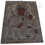 Large Tin Religious Icon Catholic Our Lady of Czestochowa