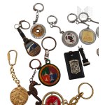 Large Set of Keychains - TVP flashlight pendant, Warsaw, Royal Castle, Michelin Human Tires, Warsaw Steelworks, Adidas, Mini rhinestone of Our Lady of Czestochowa, Sea Horse, Montreal, Czech Motorcycles, Buttons, Polish Siberia Living Memorial March pin,