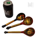USSR/Russia Set of Three Decorative Wooden Spoons Painted with Plant Motif Khokhloma