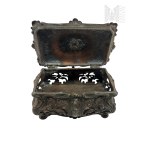 Old Metal Decorated Vintage Sugar Bowl Inspired by Rococo Style