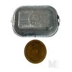 Wooden Ashtray and Metal Tray.