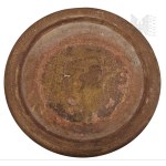 Brass Decorative Plate with Antique Motif Pharaoh Egypt/Egypt and Standing Candleholder Plewkiewicz Warsaw