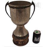 Metal Cup with Wooden Base, Decorated with Plant Motifs