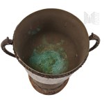 Metal Cup with Wooden Base, Decorated with Plant Motifs