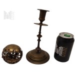 Plewkiewicz Warsaw Standing Candleholder, Brass Closed Candleholder in Form of Openwork Vintage Ball