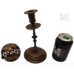 Plewkiewicz Warsaw Standing Candleholder, Brass Closed Candleholder in Form of Openwork Vintage Ball