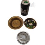 Three Metal Saucers, Decorative Platters, PDT, Enameled Chinese Plate/Flower Platter, Brass, Elephant