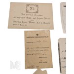Set of Documents - Letter Breslau/Wrocław 1933 Envelope, Supply Cards 1946, State Pension Institution 1935, Business Cards, Postcard Map of Poland, Greeting Card for 25th Wedding Anniversary 1927, Bank Printing 1887