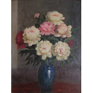 Kazimierz Borzym, Peonies in a navy blue vase