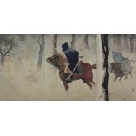 Kiyochika Kobayashi, Night patrol in the snow near Niu-chuang - triptych, 1894