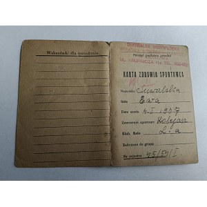 KARTA ZDROWIA SPORTOWCA KRAKÓW 1954 R