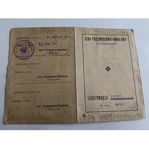 MERCHANT CARD KATOWICE CHAMBER OF COMMERCE AND INDUSTRY 1947 STAMP