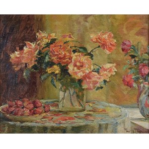 Maurycy TRĘBACZ (1861-1941), Martwa natura z kwiatami i truskawkami, ok. 1924