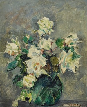 Czesław ZAWADZIŃSKI (1878-1936), Białe róże w wazonie