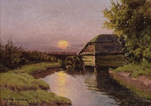 Wiktor KORECKI (1890-1980), Młyn o zachodzie słońca, 1931