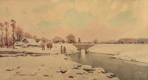 Stanisław GIBIŃSKI (1882-1971), Pejzaż zimowy z rzeką