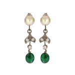 Earrings with pearl and emeralds, Western Europe, 20th century