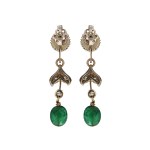Earrings with pearl and emeralds, Western Europe, 20th century