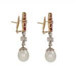 Earrings with pearls and rubies, Western Europe, 20th century