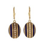 Cobalt enamel earrings, Western Europe, late 19th century