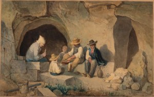 Giuseppe Moricci ( Firenze 1806 - Firenze 1879 ), Scene with lunch in the countryside, 1872