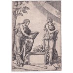 Marcantonio Raimondi (copia da) ( c. 1480 - 1534 ), Two Sibyls and the Zodiac