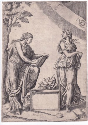 Marcantonio Raimondi (copia da) ( c. 1480 - 1534 ), Two Sibyls and the Zodiac