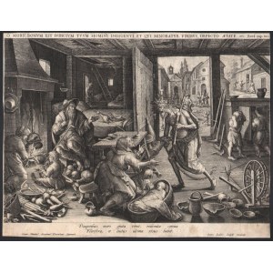Jan (Johannes) Sadeler ( 1550 - 1600 ), Pauperibus mors grata venit..., after Johannes Stradanus
